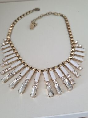 Gold and White Crystal Statement Necklace - Women Jewelry